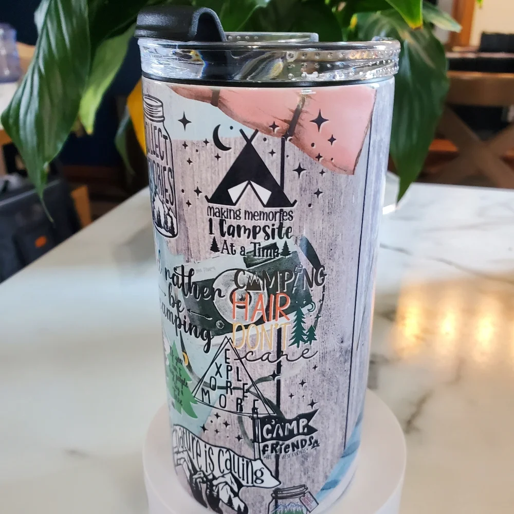Happy Camper Camping Quotes 4 in 1 Can Cooler 14oz Tumbler 🎉sale